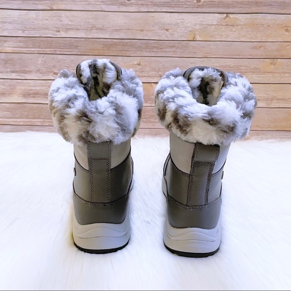 UGG Women’s Zaylee Leopard Waterproof Charcoal Leather Boots - Picture 6 of 10